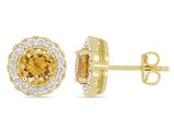 1.50 Carat (ctw) Citrine Solitaire Halo Earrings in Yellow Plated Sterling Silver with Diamonds